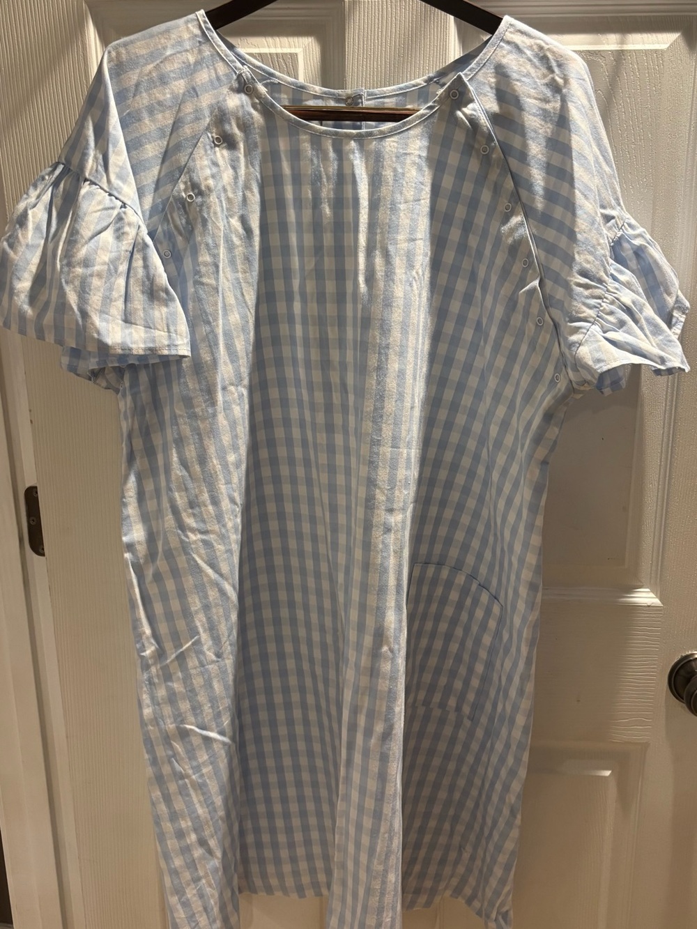 HTF!  PETITE PLUME New with tags- Light Blue Gingham Hospital Gown L/XL - Picture 3 of 12